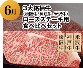 2024年6月 3大銘柄牛（松阪牛、神戸牛、米沢牛）ロースステーキ用食べ比べセット