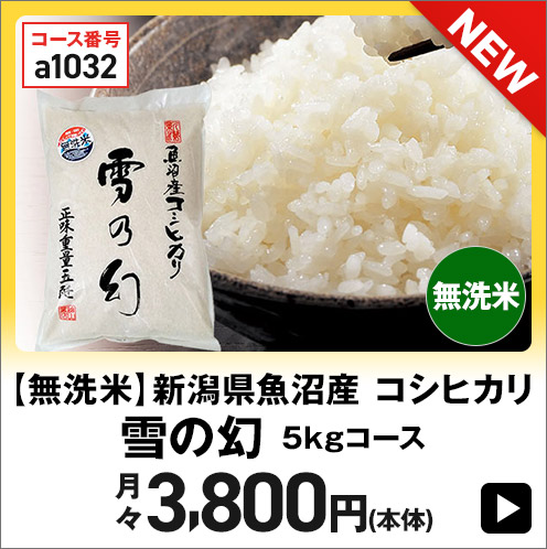 【無洗米】新潟県魚沼産 コシヒカリ 雪の幻 5kgコース 月々3,800円(本体)