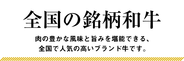 全国の銘柄和牛 肉の豊かな風味と旨みを堪能できる、全国で人気の高いブランド牛です。