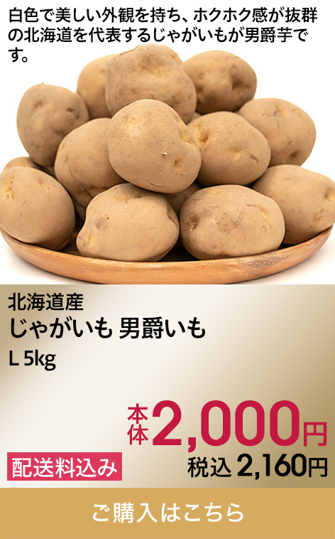 北海道産 じゃがいも 男爵いも L 5kg 本体2,000円 税込2,160円 配送料込み ご購入はこちら