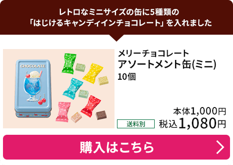 メリーチョコレート アソートメント缶 10個入り 送料別 本体1,000円 税込1,080円 購入はこちら