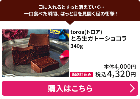 toroa(トロア) とろ生ガトーショコラ 340g 配送料込み 本体4,000円 税込4,320円 購入はこちら