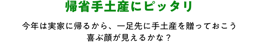 帰省手土産にピッタリ 今年は実家に帰るから、一足先に手土産を贈っておこう 喜ぶ顔が見えるかな?