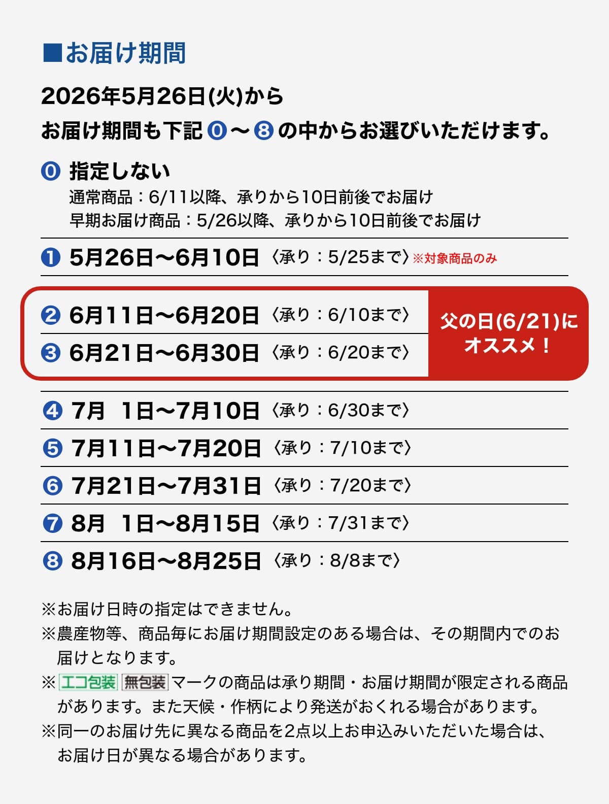 お届け期間 2026年5月26日(火)から