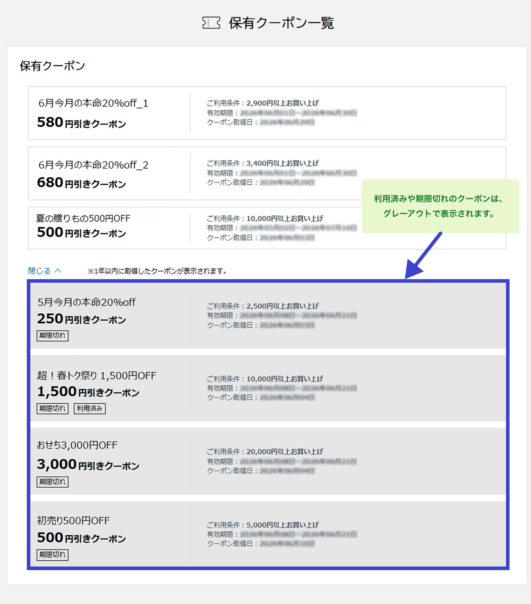 保有クーポン一覧の画面