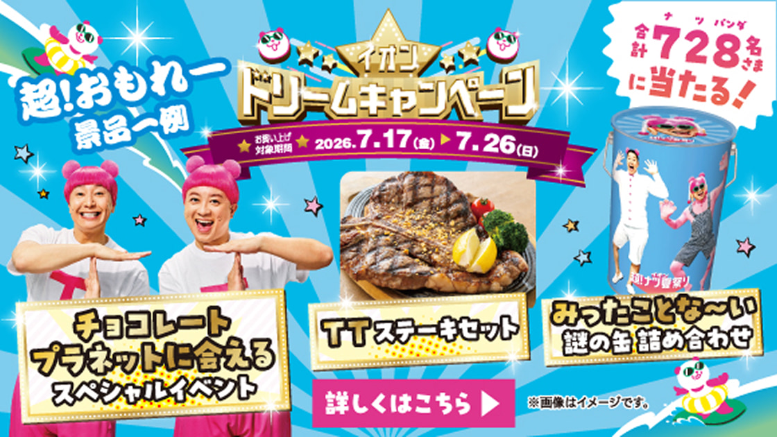 イオン ドリームキャンペーン お買い上げ対象期間 2026/7/17(金)から7/26(日) 詳しくはこちら