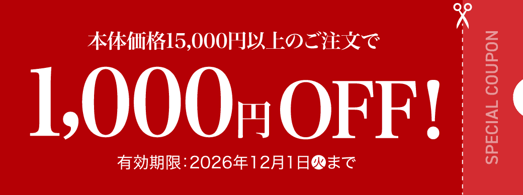 本体価格15,000円以上のご注文で1,000円OFF! 有効期限 2026年12月1日(火)まで