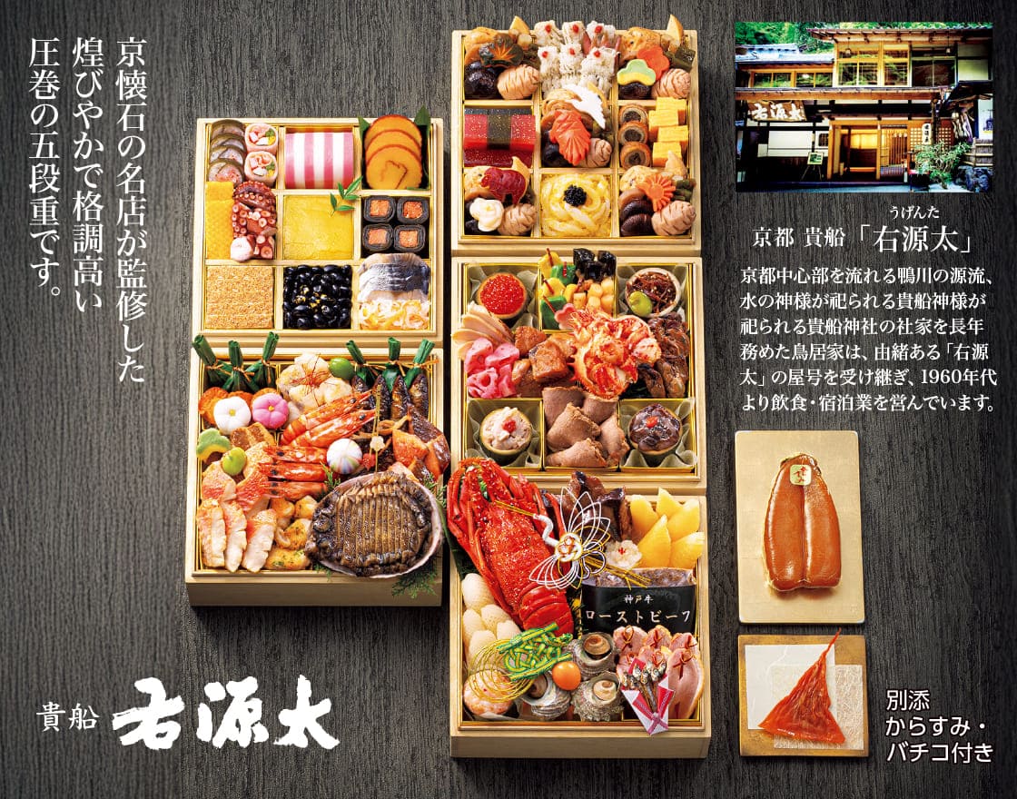 京懐石の名店が監修した煌びやかで格調高い圧巻の五段重です。