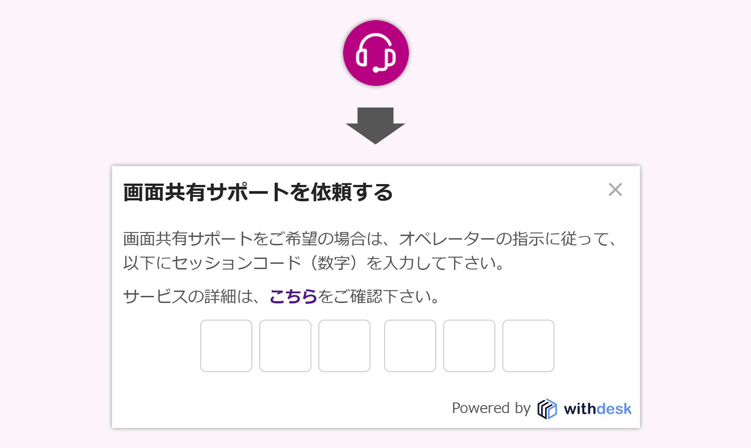 画面共有サービスイメージ ※会員登録・カード決済画面のサポートは対象外です