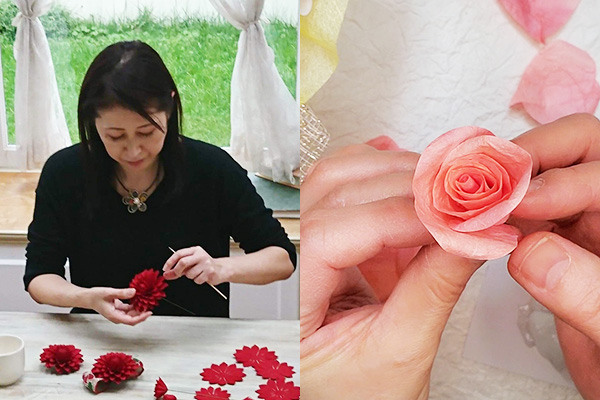 Luna シルクと和紙で彩る花「ハートフル」 花を手作りする様子