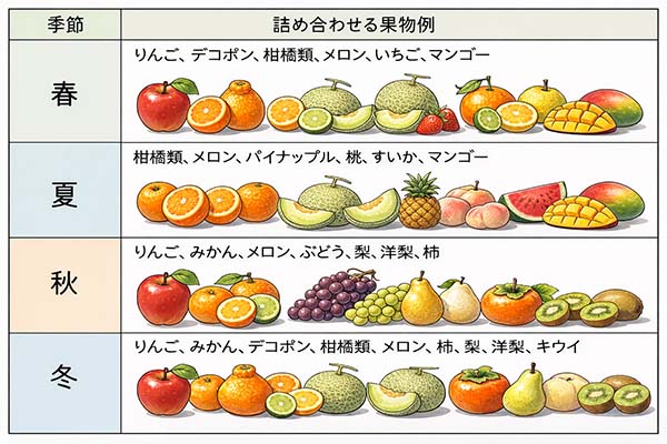 季節ごとのフルーツの詰め合わせ例