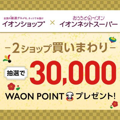 イオンショップとネットスーパー2サイト合計10,000円以上ご利用で、抽選で30,000WAON POINTプレゼント