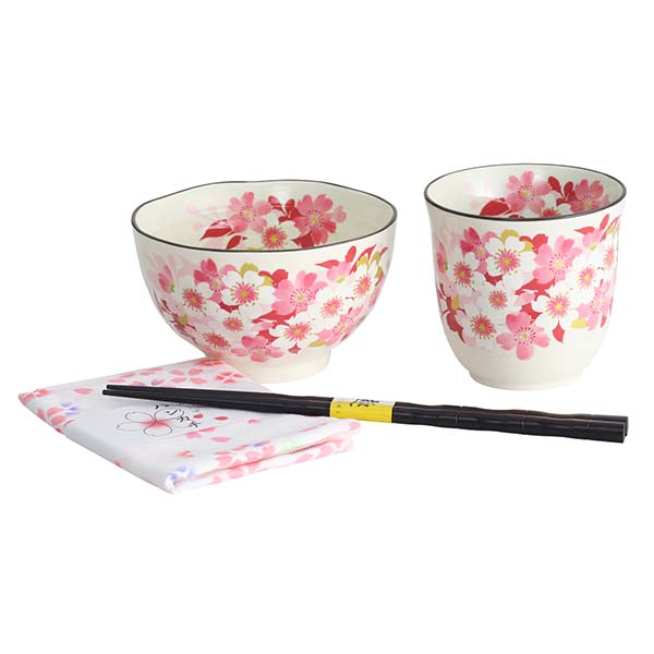 藍セレクション 華笑み飯碗湯呑(ハンカチ付) [03985]【母の日】　商品画像1