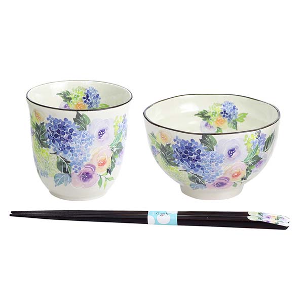 藍セレクション 花音色飯碗湯呑ブルー(天宝箸付) [03940]【母の日】　商品画像1