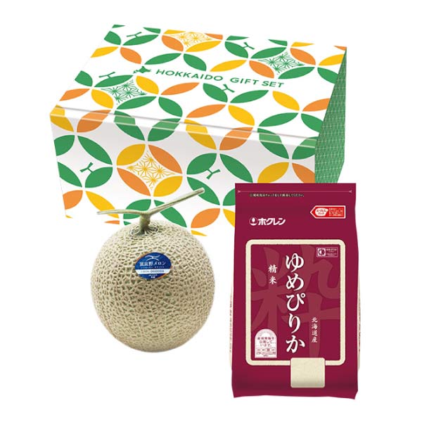 北海道産 ふらのメロン&北海道産ゆめぴりか(お届け期間：7/11〜8/15)【夏の贈りもの・お中元】　商品画像1