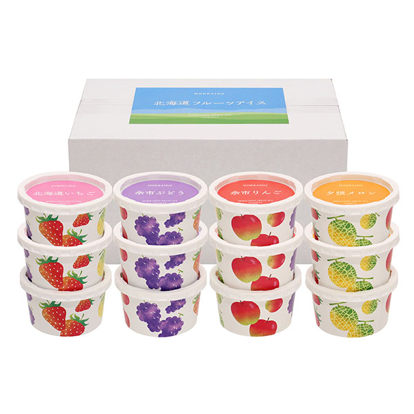 北海道フルーツアイスバラエティ余市りんご･余市ぶどう･北海道いちご･夕張メロン各68ml×各3(計12)[AH-IB4]【おいしいお取り寄せ】　商品画像1
