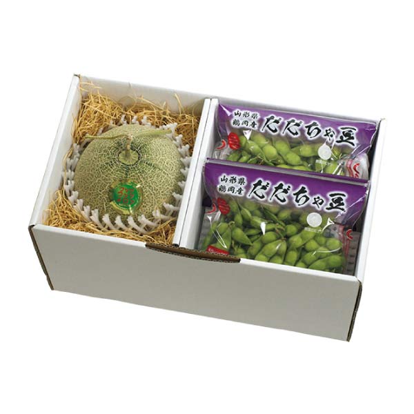 山形県産(鶴岡市) ワッツ・ワッツ・ファームのメロン(青肉)と治五左衛門の「だだちゃ豆」詰合せ(お届け期間：7/15〜8/15)【夏の贈りもの・お中元】　商品画像1