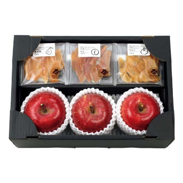 福島県産 3果実ドライフルーツ(西洋梨、もも、りんご)とサンふじ(お届け期間：11/15〜12/31)【冬の贈りもの・お歳暮】　商品画像1