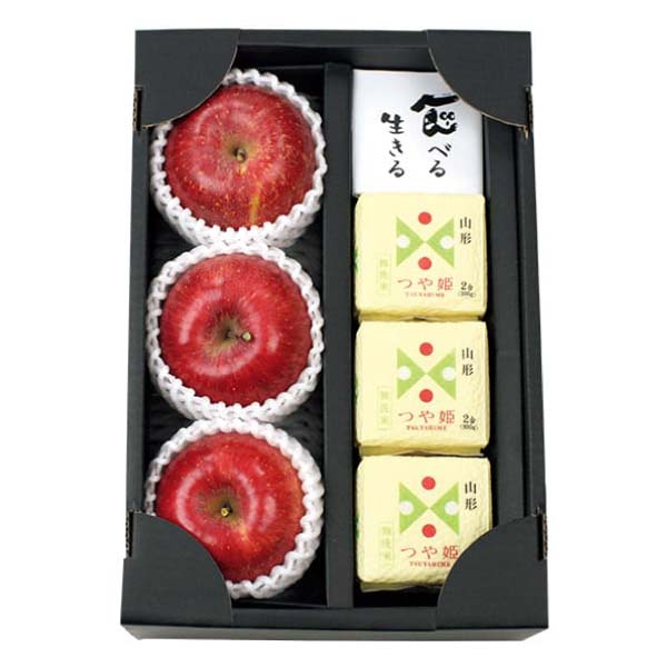 山形県産 お米(つや姫キューブ米)とサンふじ 詰合せ(お届け期間：12/15〜12/31)【冬の贈りもの・お歳暮】　商品画像1
