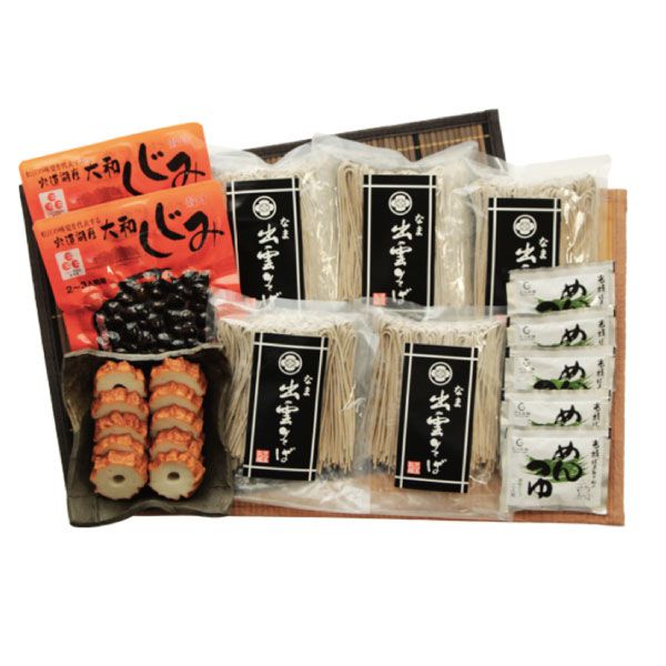 児玉製麺 出雲の国から 出雲なまそば×5袋、あご入り野焼×1本、宍道湖産殻付きしじみ(味噌汁用)×2袋、めんつゆ×5袋入り 【6月11日〜8月25日お届け】【ふるさとの味・中四国】　商品画像1