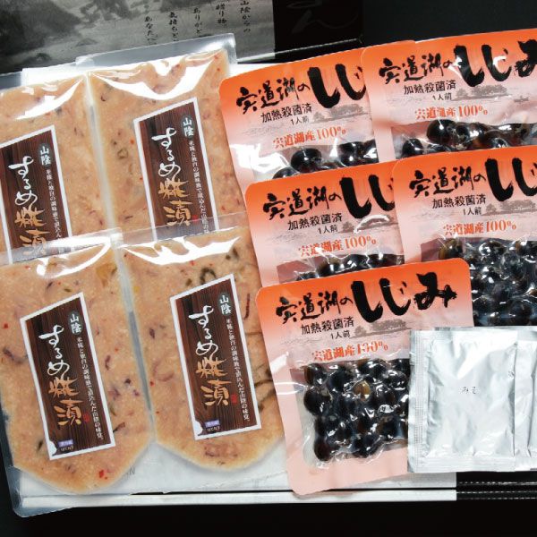 鳥取県 中浦食品株式会社 なかうらの糀としじみ詰合せA　するめ糀漬100g×4袋、宍道湖のしじみ50g(レトルト処理1人前)×5袋、即席みそ18g×5袋【冬ギフト・お歳暮】【ふるさとの味・中四国】　商品画像1