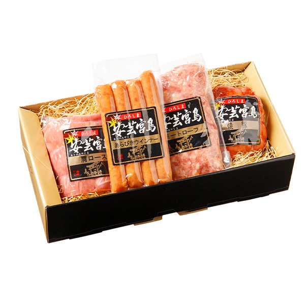広島県 安芸宮島セット(肩ロース420g、パストラミハム190g、あらびきウインナー110g、焼豚190g)【NN】　商品画像1