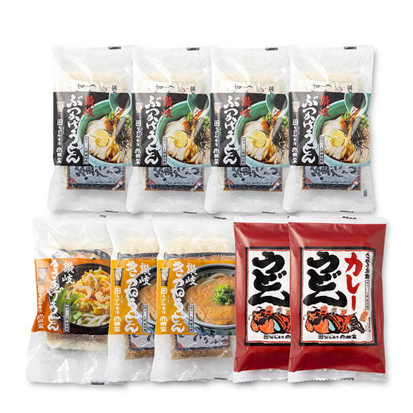 香川 うどん本陣山田家 冷凍讃岐うどん 4種の味の詰合せ(個包装) 讃岐ぶっかけうどん240g×4、カレーうどん265g・きつねうどん335g×各2、かきあげうどん300g×1(9人前)【NN】 商品画像1