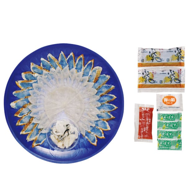 山口 食楽庵ふる川 ふく刺三種盛り(まふぐ炙り刺身、とらふぐ刺身、とらふぐ刺身古式引き、とらふぐ皮、ポン酢×2、モミジオロシ、塩、カボス果汁×4)【旬鮮便】【NN】 商品画像1