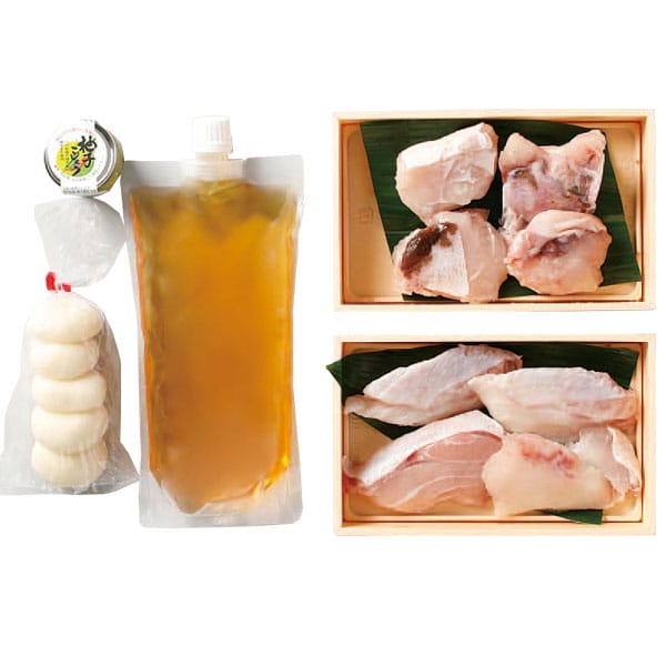 山口 ヤマモ水産 山口県産 天然くえ鍋セット（2人前)（切身200g、あら200g、出汁スープ500ml、餅5個、ゆず胡椒）【旬鮮便】【NN】　商品画像1