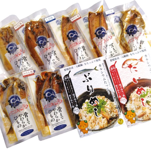 愛媛 キシモト まるとっとセット大aeki(まるとっとあじ開き×2種、まるとっとかます開き×2種、まるとっといわし開き×2種、たいめしの素、ぶりめしの素)【旬鮮便】【NN】　商品画像1