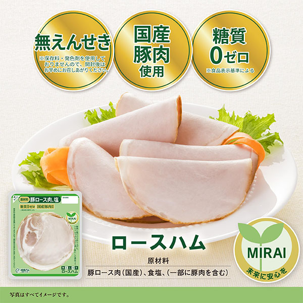 広島福留ハム MIRAI6個セット(ロースハム・ベーコン・ウインナー) MIRAウインナー(1パックあたり81g)×2・MIRAロースハム・MIRAベーコン(1パックあたり48g)×各2【NN】　商品画像1