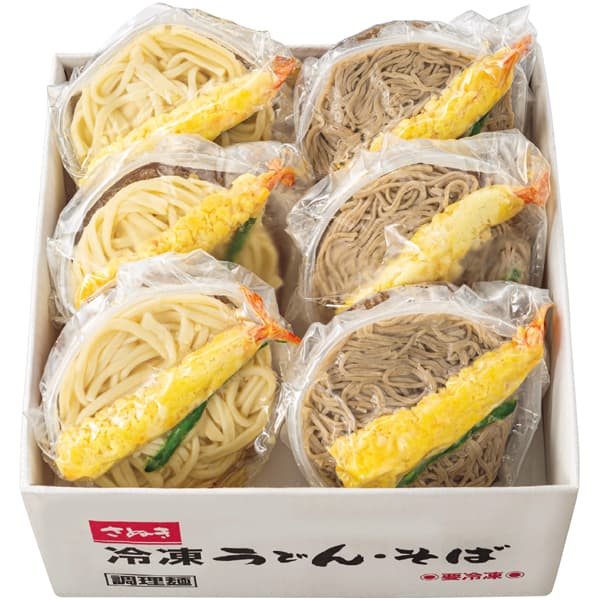 香川 小豆島 大儀 冷凍手延べ海老天うどん・そば詰合せ 冷凍手延べ海老天うどん580g×3、冷凍手延べ海老天そば580g×3【NN】　商品画像1