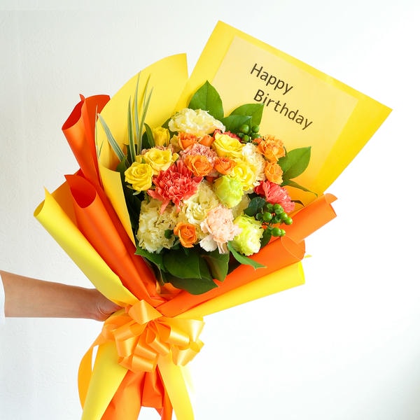 フラメッセブーケL(オレンジ)バースデーお菓子セット【花】【年間ギフト】　商品画像1