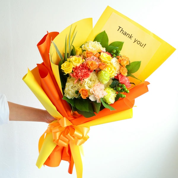 フラメッセブーケL(オレンジ)サンキューお菓子セット【花】【年間ギフト】　商品画像1