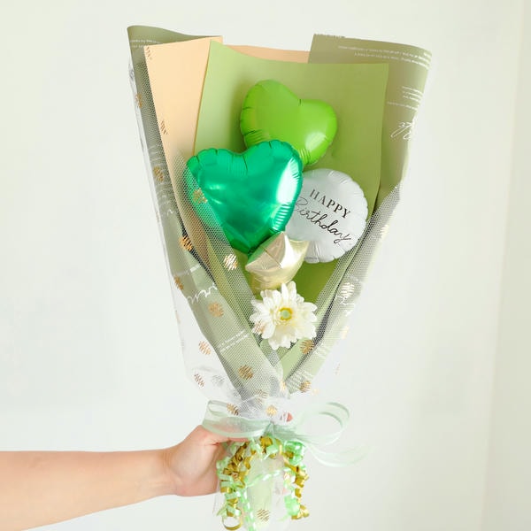 バルーンブーケ「ミニガーベラ」(グリーン)「HappyBirthday」【花】【年間ギフト】　商品画像1