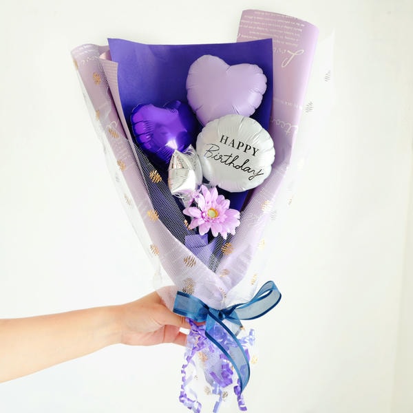 バルーンブーケ「ミニガーベラ」(パープル)「HappyBirthday」【花】【年間ギフト】　商品画像1
