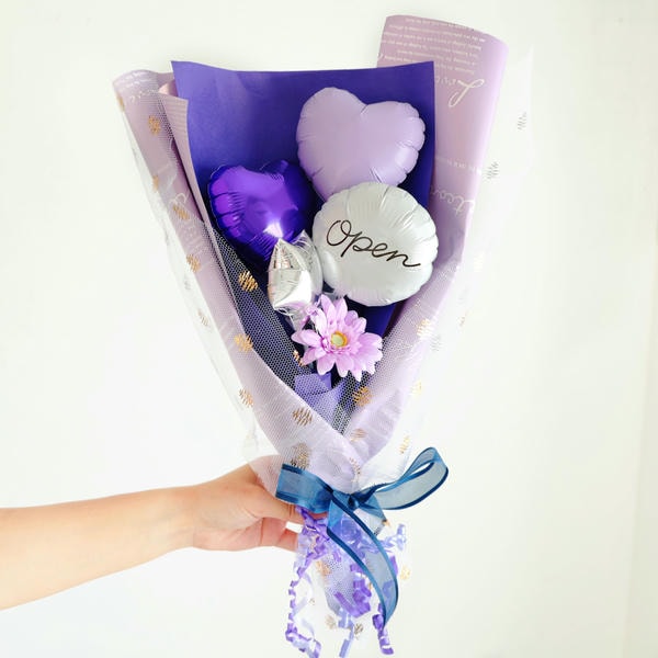バルーンブーケ「ミニガーベラ」(パープル)「Open」【花】【年間ギフト】　商品画像1
