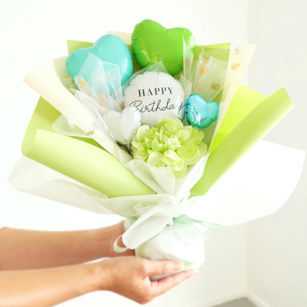 バルーンアレンジ「バルーンドレス」(グリーン)「HappyBirthday」【花】【年間ギフト】　商品画像1