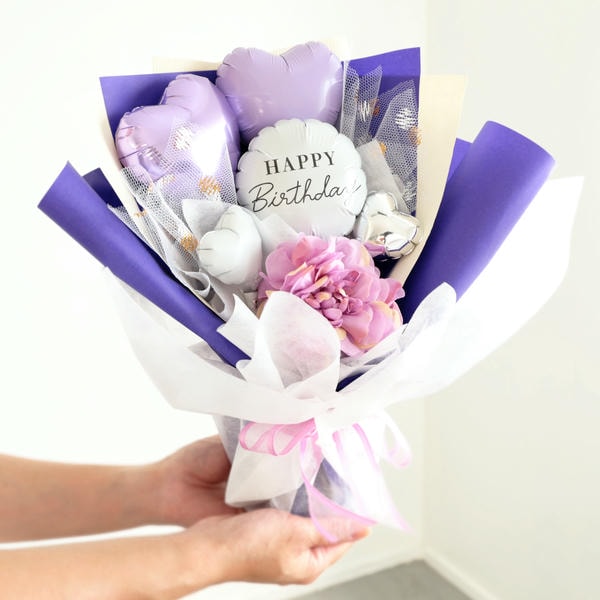 バルーンアレンジ「バルーンドレス」(パープル)「HappyBirthday」【花】【年間ギフト】　商品画像1