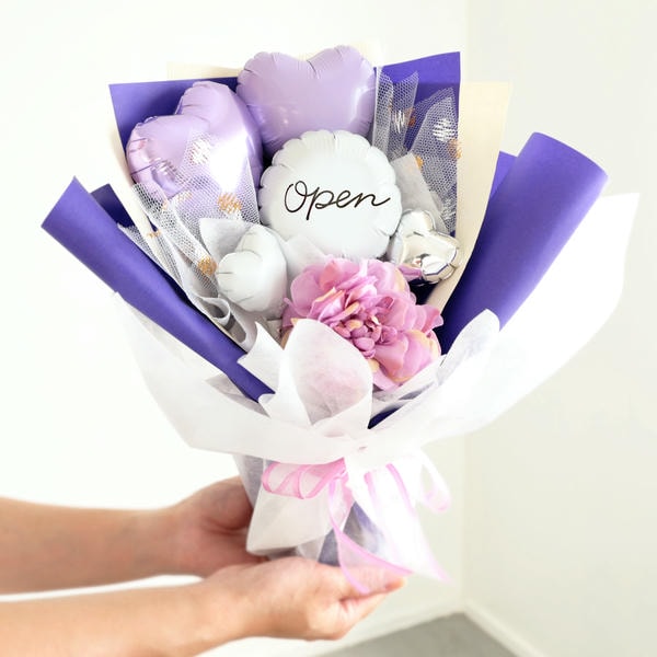 バルーンアレンジ「バルーンドレス」(パープル)「Open」【花】【年間ギフト】　商品画像1