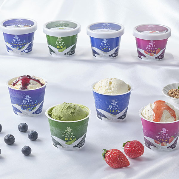 鳥取 大山乳業 白バラプレミアムアイスギフト8個 (ミルク、抹茶:110ml×2個 いちご、ブルーベリー＆クリームチーズ:各95ml×2個)【NN】　商品画像1