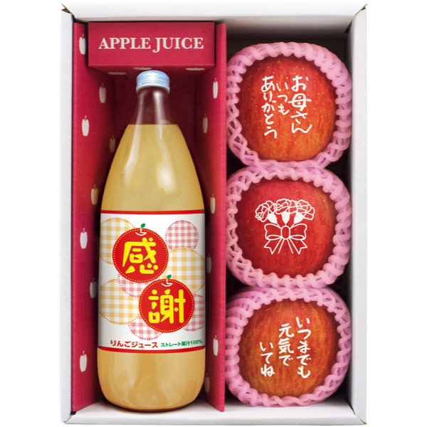 青森県産 メッセージ入り赤いりんごと感謝アップルジュース 【母の日】　商品画像2