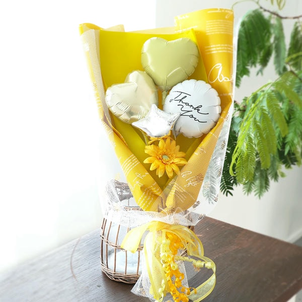 バルーンブーケ「ミニガーベラ」(イエロー)「Thank you」【花】【年間ギフト】　商品画像2
