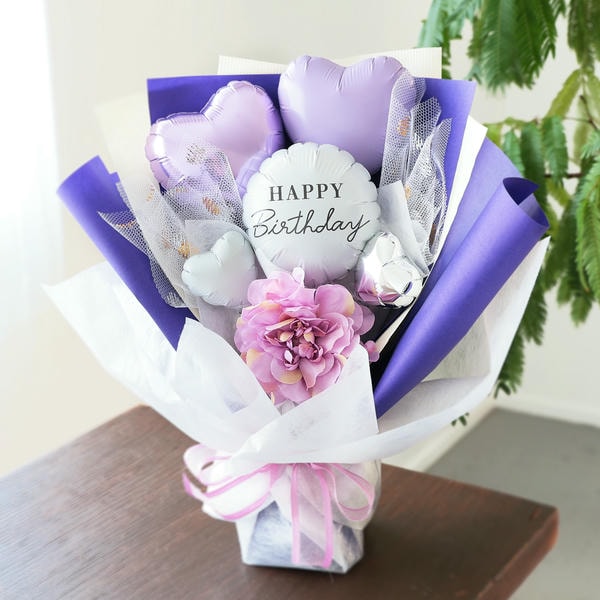 バルーンアレンジ「バルーンドレス」(パープル)「HappyBirthday」【花】【年間ギフト】　商品画像2