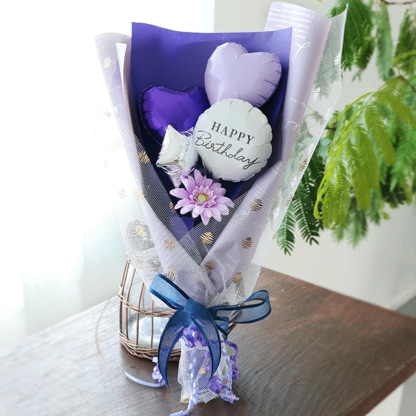 バルーンブーケ「ミニガーベラ」(パープル)「HappyBirthday」【花】【年間ギフト】　商品画像2