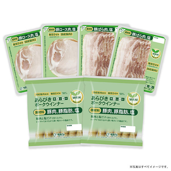 広島福留ハム MIRAI6個セット(ロースハム・ベーコン・ウインナー) MIRAウインナー(1パックあたり81g)×2・MIRAロースハム・MIRAベーコン(1パックあたり48g)×各2【NN】　商品画像5