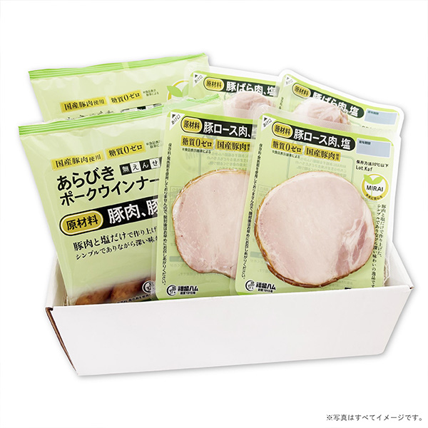 広島福留ハム MIRAI6個セット(ロースハム・ベーコン・ウインナー) MIRAウインナー(1パックあたり81g)×2・MIRAロースハム・MIRAベーコン(1パックあたり48g)×各2【NN】　商品画像7