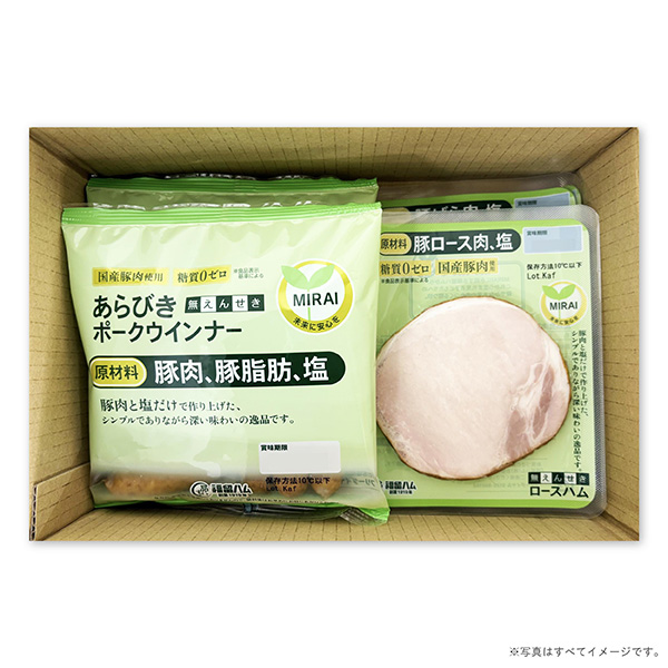 広島福留ハム MIRAI6個セット(ロースハム・ベーコン・ウインナー) MIRAウインナー(1パックあたり81g)×2・MIRAロースハム・MIRAベーコン(1パックあたり48g)×各2【NN】　商品画像8