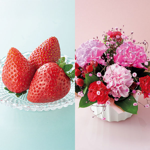 ケーアイ・フレッシュアクセス カーネーション推し色アレンジ(ピンク)といちごのセット【母の日】　商品画像1