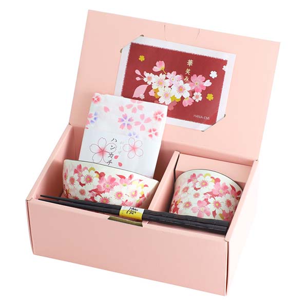 藍セレクション 華笑み飯碗湯呑(ハンカチ付) [03985]【母の日】　商品画像1